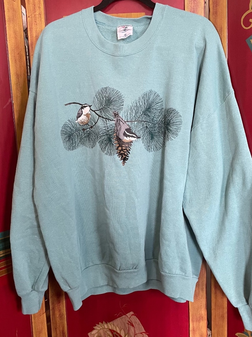 Vintage Jerzees Bird Sweatshirt Womens 3X Plus Teal Blue Collared Grandma 90s